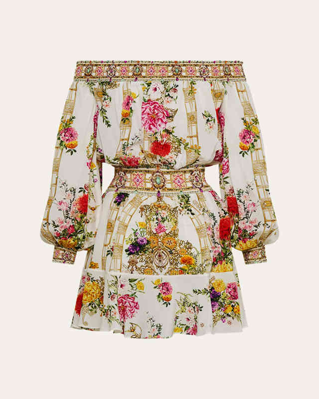 Egyptian Rose Off-Shoulder Mini Dress